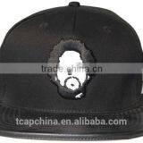 Fashion Hot Sell 100% Cotton 5panel Leather Brim Hip-hop Strapback Cap thumbnail-2