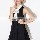 Women Crew Neck Short Sleeve Black Tank Mini Dress thumbnail-2