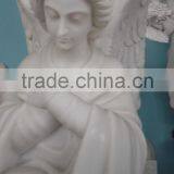 White Marble Carved Pray Angel Tombstone thumbnail-3