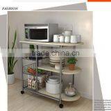 Portable Rolling Wire Shelf Wood Top Kitchen Storage Trolley thumbnail-6