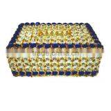 Elegant Gold & Blue Crystal Decorated Tissue Box for Home Hotel Office Car
