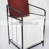 Metal and Woonden Non-Woven Fabrics Laundry Hamper With Canvas thumbnail-1