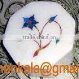 Octagonal Marble Inlay Box, Rectangular Marble Inlay Box, Round Marble Inlay Gift Box, Round Marble Inlay Jewelry Box thumbnail-1