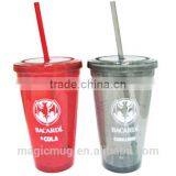 Plastic Double Wall Tumbler With Lid and Straw thumbnail-3
