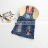 Cartoon Little Girl Flowers Embroidered Denim Strap Dress thumbnail-3