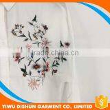 Women Collar Design Flower Embroidered 3/4 Sleeve Washed Shirt thumbnail-2