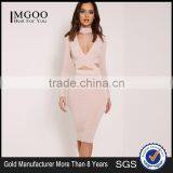 Top Quality Open Back Off Shoulder Criss-Cross Bandage Plain Color Evening Dress With V Neck thumbnail-1