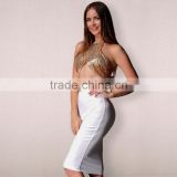 Runwaylover 039 Women Sey Gold Crop Top And Maxi Skirt Sets