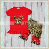 2017 Baby Girl Christmas Outfit Clothes Reindeer Embroidery Design Leopard Print Capris Baby Girl Clotthes thumbnail-1