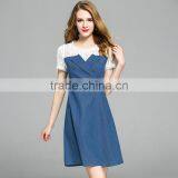 Top Quality Summer Dress for Women New Design Spliced Cowboy Demim Dress Elegant Daily A Shape Dress thumbnail-3