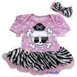 Newborn Baby Light Pink Polka Dots Pirate Zebra Bodysuit Pettiskirt and Headband 0-18M thumbnail-1