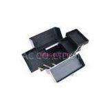 Silver 4 Trays Aluminum Cosmetic Cases With Lock , Black Leather Lining thumbnail-1