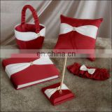 Rhinestone decoration Red guest book /pen holder/ring pillow/flower basket set wedding favor slippers