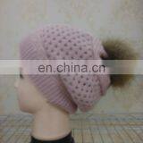 Real Wool Knitted With Raccoon Fur Pompom Beanie Hat Pretty Wool Knitted Raccoon Fur Ball Hat thumbnail-6