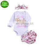 "it's my First Birthday" 2019 Long Sleeved Baby Bunny Print Rompers & Bloomer & Headband 3pc Set