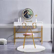 Makeup Desk Modern White Wooden Iron Fram Dressing Table With Two Drawers