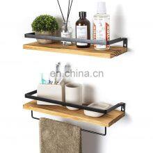 Torched Wood Industrial Pipe Wall Mounted Shower Shelf With Towel Bar