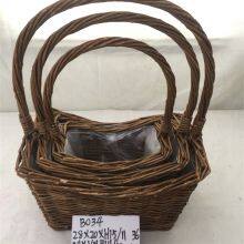 For Gardening With Wool Handles Wicker Basket thumbnail-1