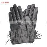 Fashion Index Finger Touch Screen Black Tassels Leather Gloves Women thumbnail-3
