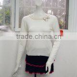 Beaded-sleeve knitting wear sweet white lady long sleeve sweater pullover