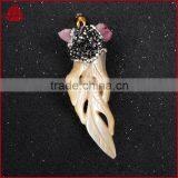 Boho CZ Micro Pave Sea Shell Pendant Jewelry With Rose Tourmaline Beads thumbnail-6