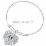 Genuine Austrian Clear Crystal "Alpha Phi" Greek Sorority Heart Charm Chain Link Bracelet thumbnail-3