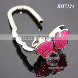 Rose Red Color Shimmering Powder Butterfly Shaped Zinc Alloy Metal Foldable Portable Promotional Bag Hook thumbnail-3
