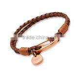 Unisex Wholesale DIY Charms Braided Brown Leather 316 Stainless Steel Clasp Custom Engravable Bangle Best Gifts for Friends thumbnail-1