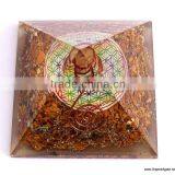 Big Orgonite Yellow Aventurine Pyramid With Flower Of Life Symbol And Crystal Point thumbnail-4