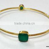 Green Onyx Facet Cushion Brass Gold Plated Bangles, Brass Gemstone Bangle, Fashionable Gemstone Bangle