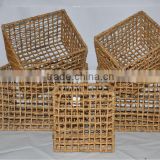 Vietnam Water hyacinth rect. baskets, set of 5 rect. open weave basket with wire frame