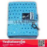 Blue Plush Fabric Mini Notebook With Lock