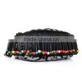 Ethnic Style Wood Bead Strap Multi-color Stripes Cloth Tote Shoulder Bag Handbag Quality Choice thumbnail-4