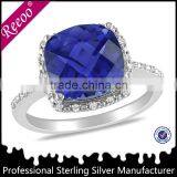 Plata 925 Cadenas Para Hombres, Blue Sapphire Color CZ Engagement Ring Silver thumbnail-1
