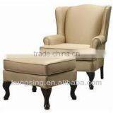 Fabric Wing Back Chair With Ottoman