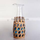 Tall Glass Pitcher With Bamboo Coat thumbnail-1