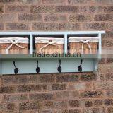 Wall Mounted MDF Wooden Decorative Floating Wall Shelf With Metal Hooks thumbnail-4