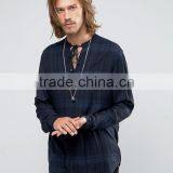 Long Sleeve Collarless Design Mens Pre-Shrunk 100% Viscose Lightweight Check Print Comfort Fit Casual Shirts thumbnail-1