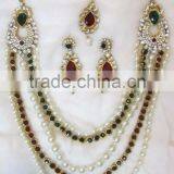 Maroon Green RANI HAAR Stone Gold Plated BRIDAL Necklace EARRING Set thumbnail-1