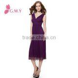 Women's Double V-neck Lace Sweep Backless Night Party Cocktail Dress thumbnail-2