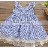 New Fashion Kids Clothing Designer One Piece Dress Bule Plaid Children Princess Summer Dress thumbnail-3