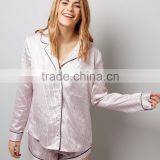 Pink Stripe Satin Shorts Pyjama Set With Pocket Front Design Women Pajama Adults Nightwear Made In China thumbnail-6