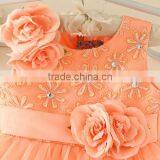 Hot Turkey Wholesale Children Clothes Summer Shiny Performance Dance Dresses Orange One Piece Flower Party Dress Vietnam Dress thumbnail-3