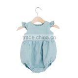 Newborn Baby Boutique Wear Clothes Baby Girls Plain Blue Jumpsuit Toddler Ruffle Design Romper Wholesale thumbnail-1