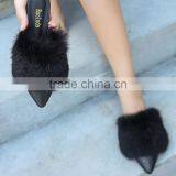 2017 Spring and Autumn Flat With Pointed Rabbit Hair Slippers Baotou Flat Hair Plush Half Autumn Autumn New Lazy Slippers thumbnail-3