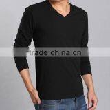 Mens Custom Design Black V Neck Plain Long Sleeve t Shirt for Men thumbnail-2