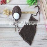 Newborn Knit Romper Mohair Bonnet and Pant Sets Crochet Bonnet Baby Girl Lace Hooded Romper Photography Props Knitted Baby Pant