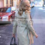 Notched Collar Double-breasted Horn Button Front Back Vent Mid-length Windbreak Women Trench Coat thumbnail-6