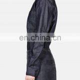 Womens Jeans Shirts Fashion Dark Navy Denim Shirts Cotton Shirts Custom thumbnail-3