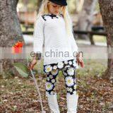 Girls White & Black Daisy Print Long Sleeve Side Slit Cuffed Tunic Matching Leggings Set Kids Clothing Girls Fall Bou thumbnail-5